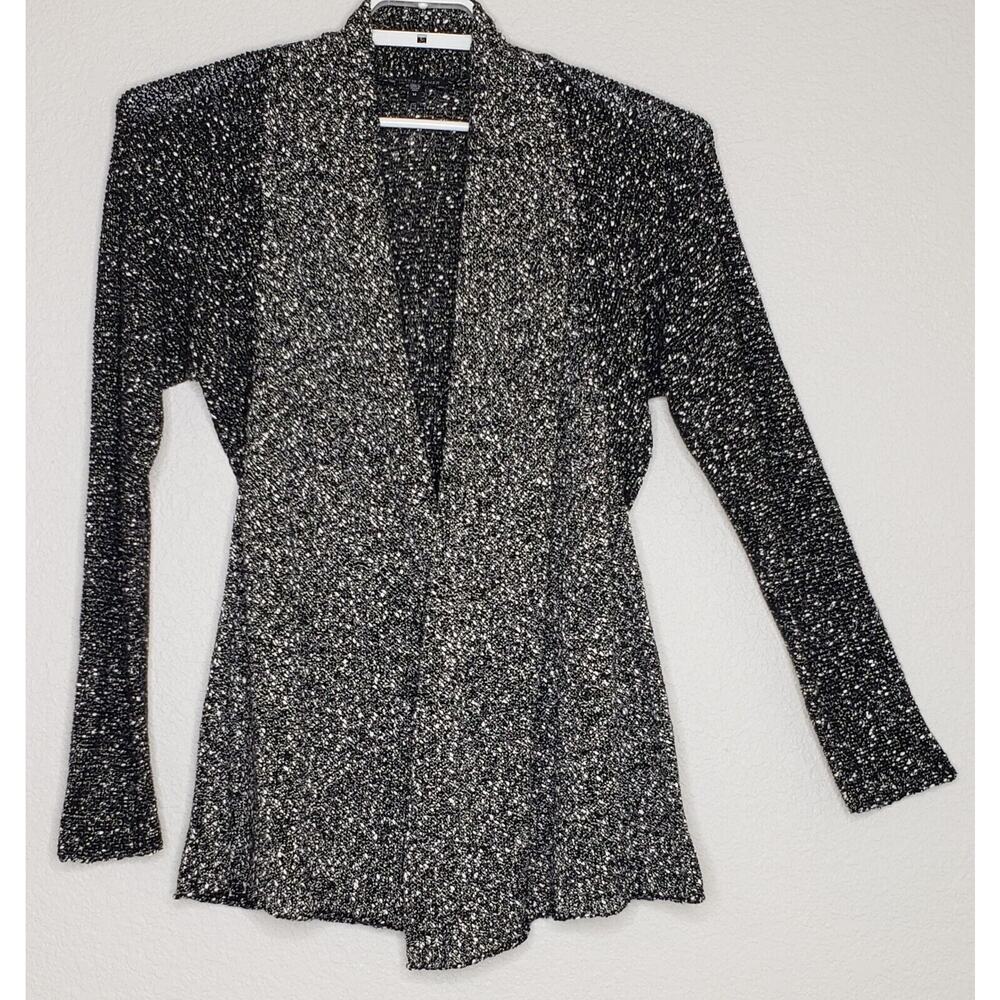 Eileen Fisher Women's Sweater Cardigan Medium Black White Open Front 100% Cotton
